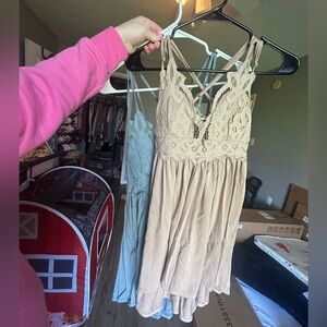 set of tan and blue mini dress